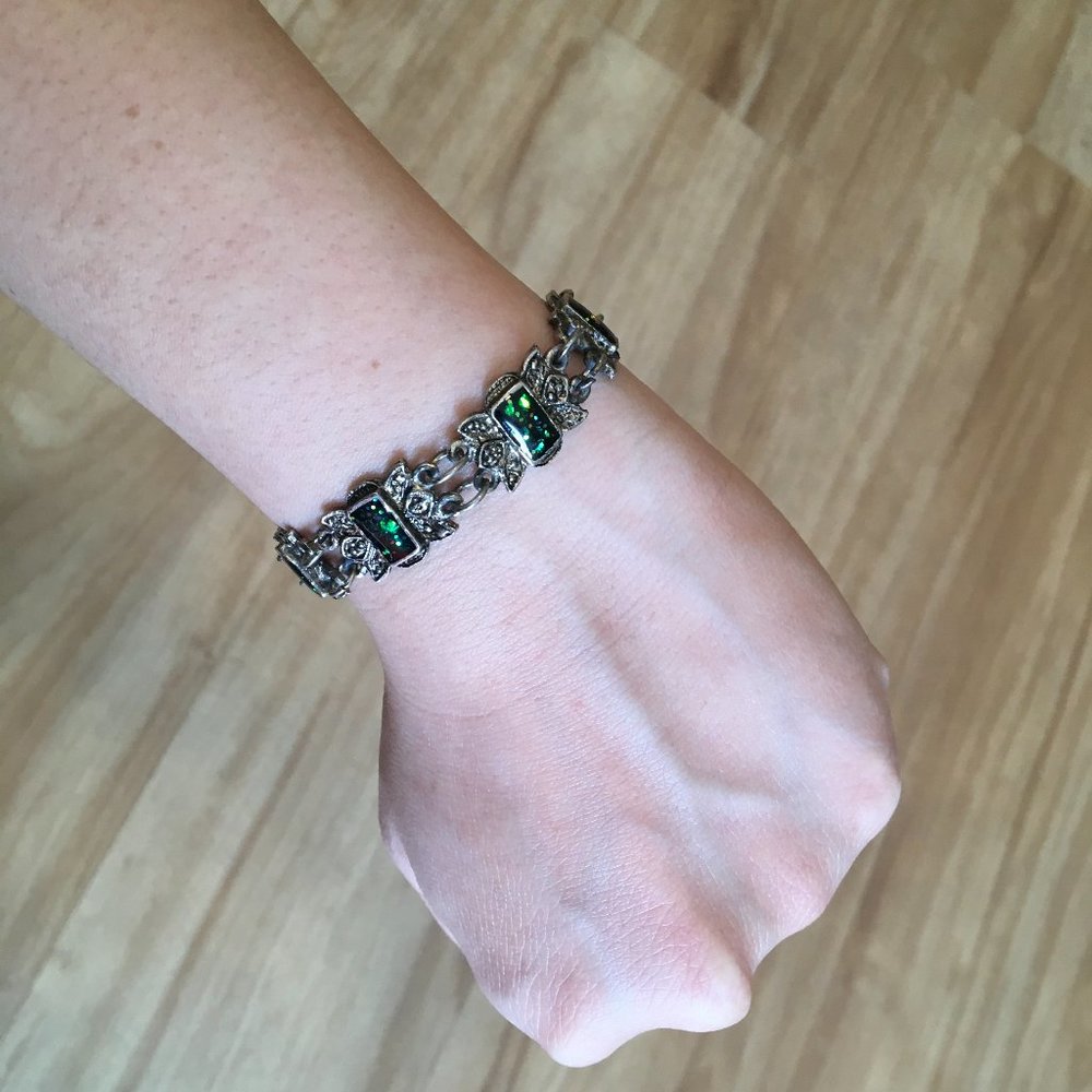 Vintage green and silver bracelet - Picture 3 of 3
